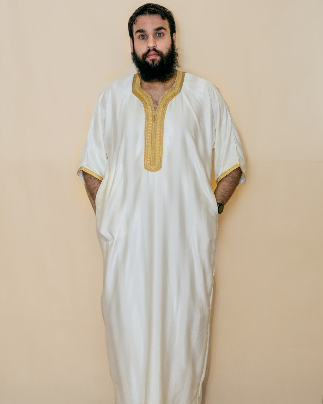 Sultan White and Gold Moroccan Thobe