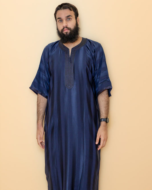 Shiny Navy with Black Moroccan Thobe